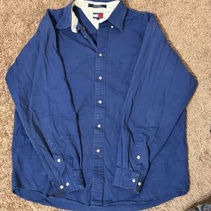 Tommy Hilfiger Blue Casual Button Down Shirt with White Collar, size L